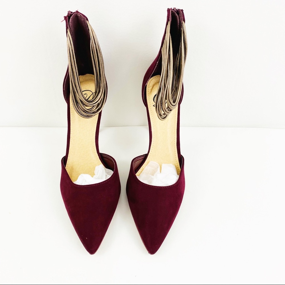 Francesca’s Burgundy Point Toe Strappy Ankle Heels - Picture 3 of 7